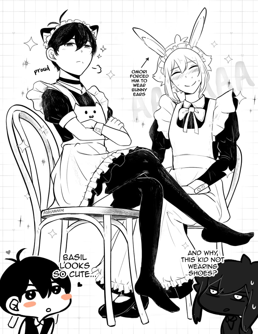 OMORI、Basil (OMORI)、Basil (OMORI) 4个男孩 呆毛 箭头（符号） 腮红贴纸 Q版