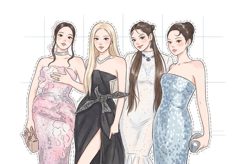 BLACKPINK、现实生活、金珍妮 (BLACKPINK) 4个女孩 包 露肩 黑色连衣裙 黑色眼线