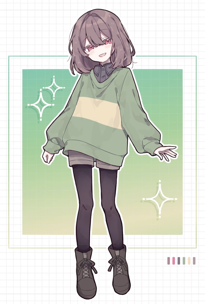 传说之下、Undertale/Deltarune、恰拉 (Undertale) 1个其他角色 中性 黑色连裤袜 黑衬衫 脸红