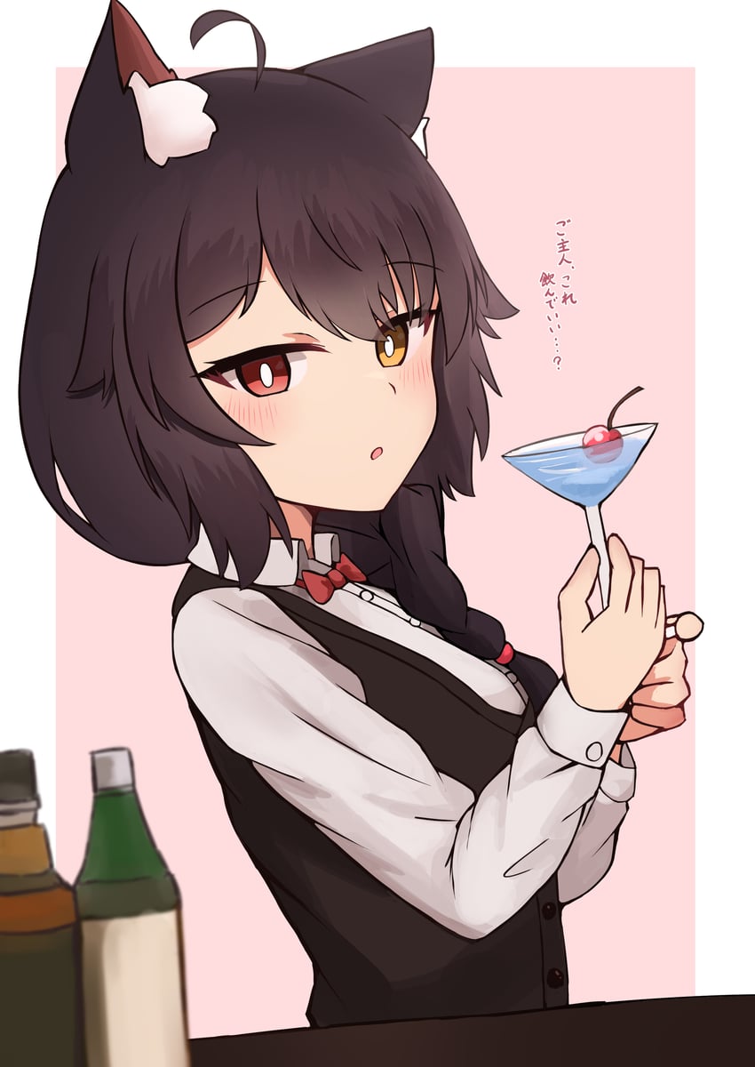 原创 1名女孩 呆毛 兽耳毛 兽耳 黑发