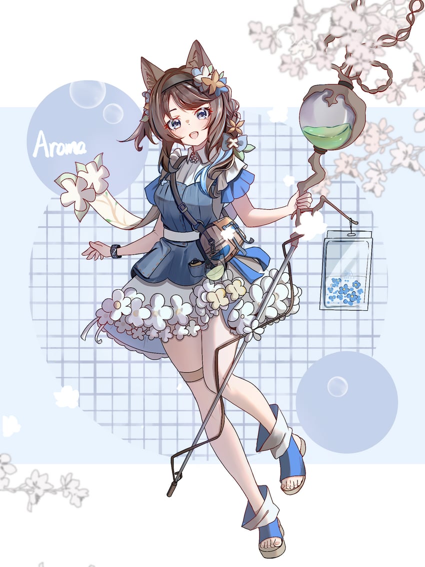 明日方舟、芳汀（明日方舟）、aroma (picnic times) (arknights) 1名女孩 :D 兽耳 黑色发带 蓝色连衣裙