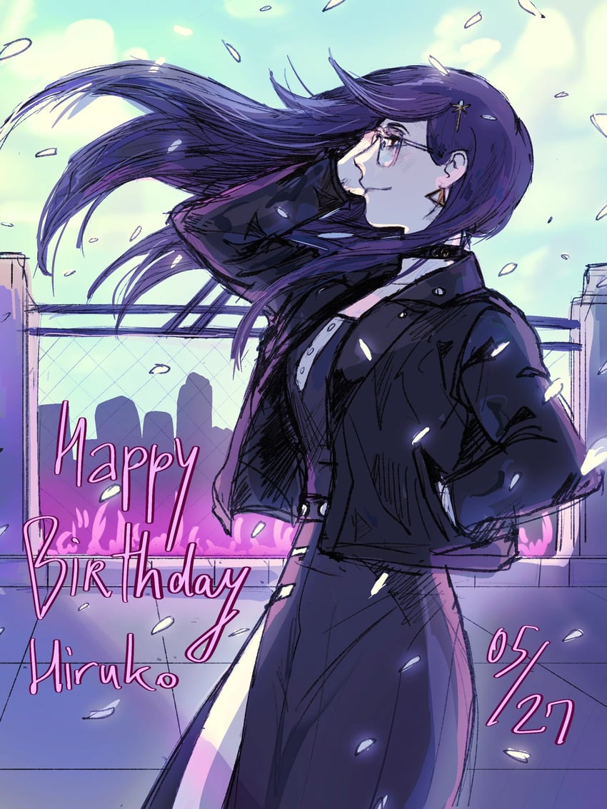 百日战线 -最终防卫学园-、志津原比吕子 1名女孩 举手 黑色项圈 黑色连衣裙 黑色夹克