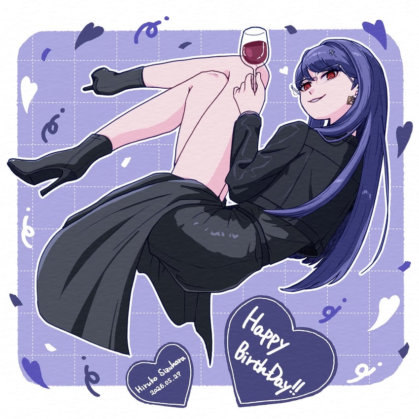 百日战线 -最终防卫学园-、志津原比吕子 1名女孩 酒 生日 黑色连衣裙 黑色夹克