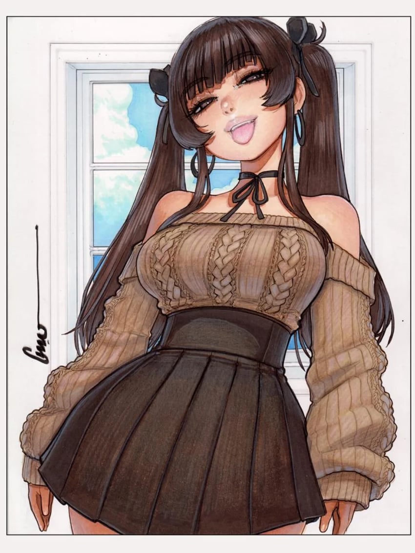 原创、亚历山德里亚·卡塔尔 (Omar Dogan) 1名女孩 作者名 露肩 黑色丝带 黑色裙子