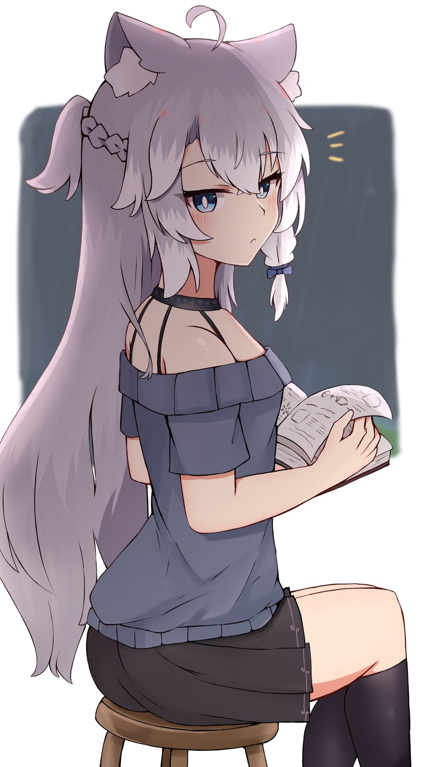 原创 1名女孩 呆毛 兽耳毛 兽耳 露肩