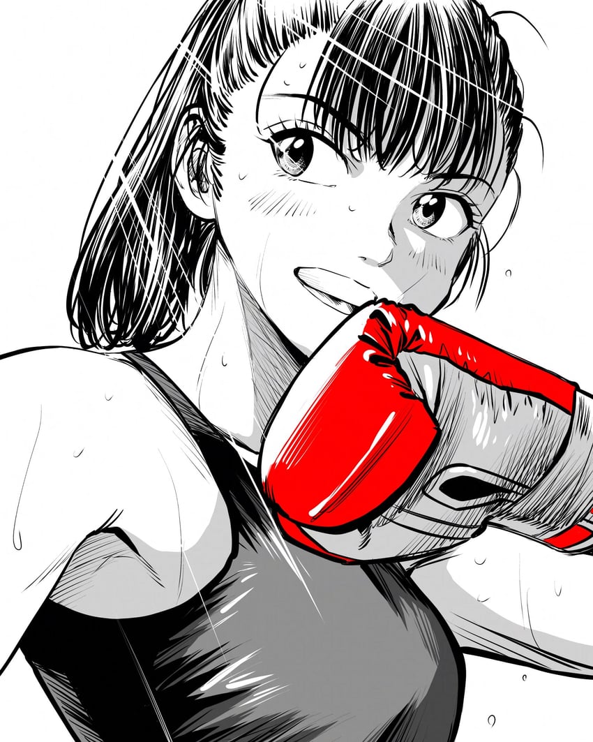 原创 1名女孩 拳击手套 乳房 飞溅的汗滴 手套