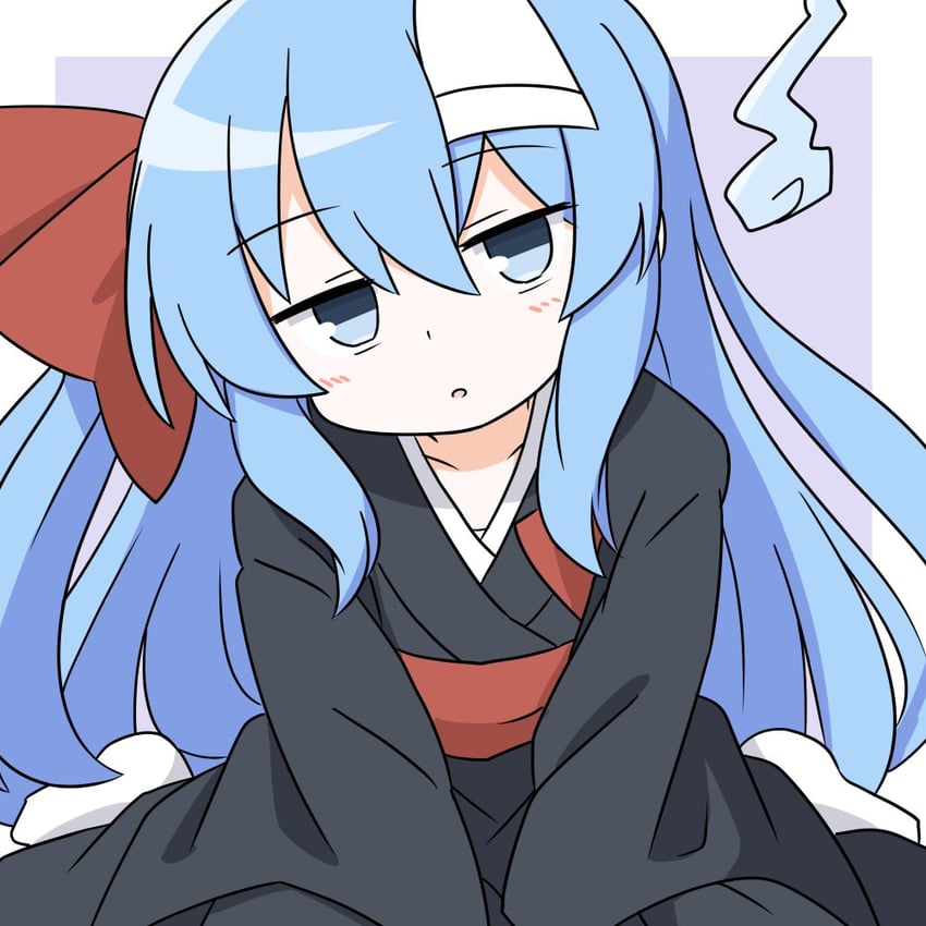 原创、野暗 (赤渔群) 1名女孩 黑色和服 蓝眼 蓝发 蝴蝶结