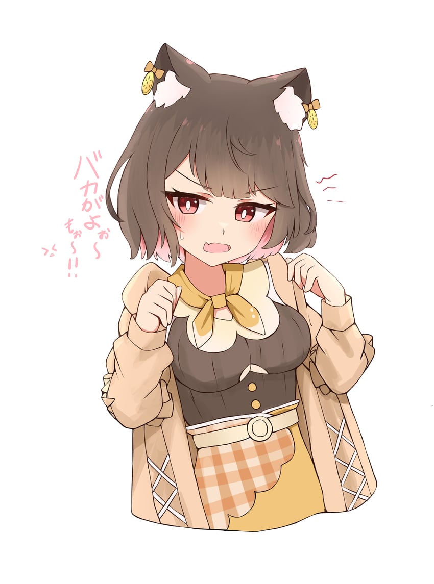 原创 1名女孩 兽耳毛 兽耳 黑衬衫 脸红