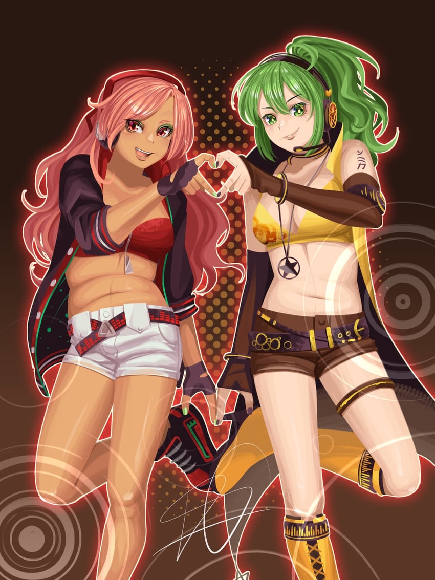 VOCALOID、露比 (Vocaloid)、Sonika (Vocaloid) 2名女孩 腰带 黑色夹克 靴子 手链