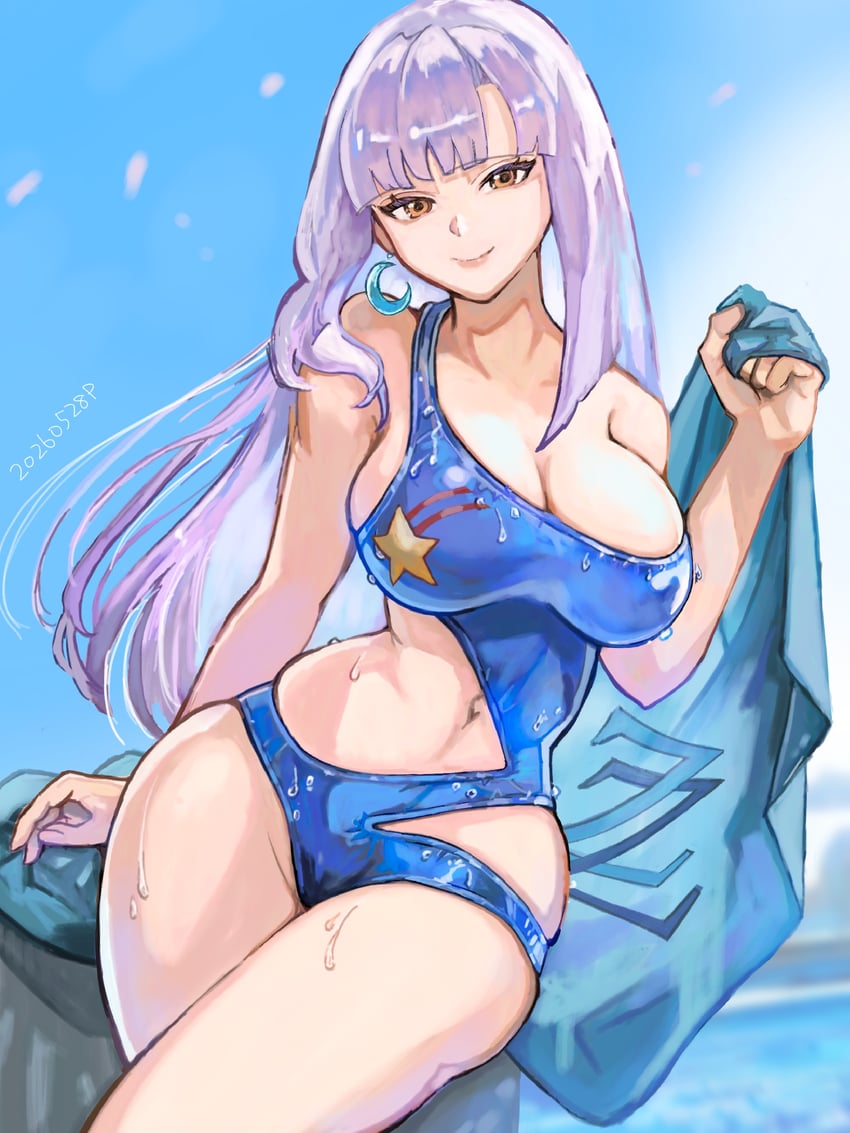 高达、机动战士高达ZZ、露·鲁卡 1名女孩 蓝色背景 齐刘海 乳房 棕眼睛