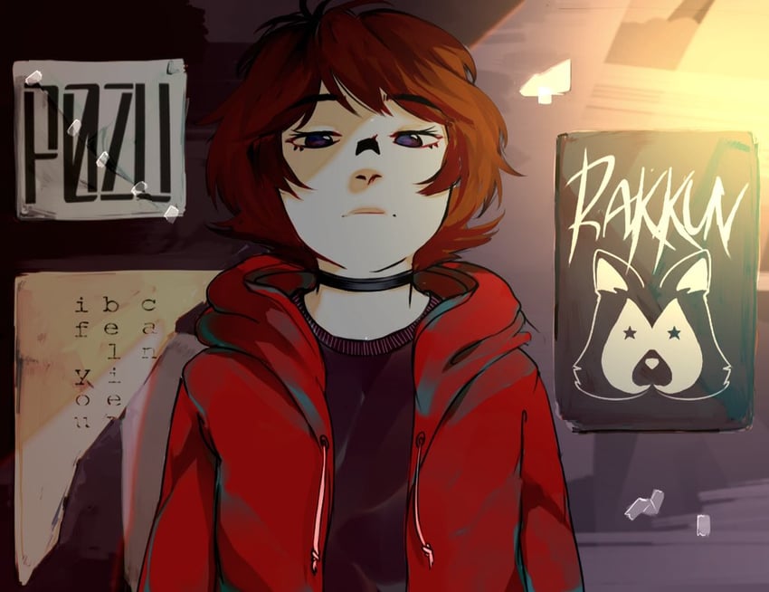 原创、乐天星、rakkun sutaru (old design) 1名女孩 作者标志 作者名 黑色项圈 黑衬衫