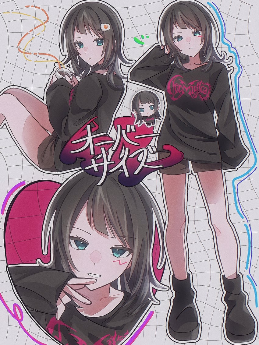BanG Dream!、Bang Dream! It's MyGO!!!!!、八幡海铃 1名女孩 黑发 黑衬衫 黑鞋 蓝眼