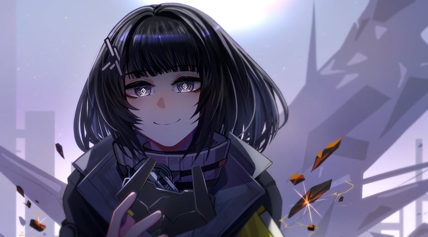 明日方舟、明日方舟：终末地、管理员 (明日方舟) 1名女孩 黑瞳 黑发 黑色夹克 齐刘海