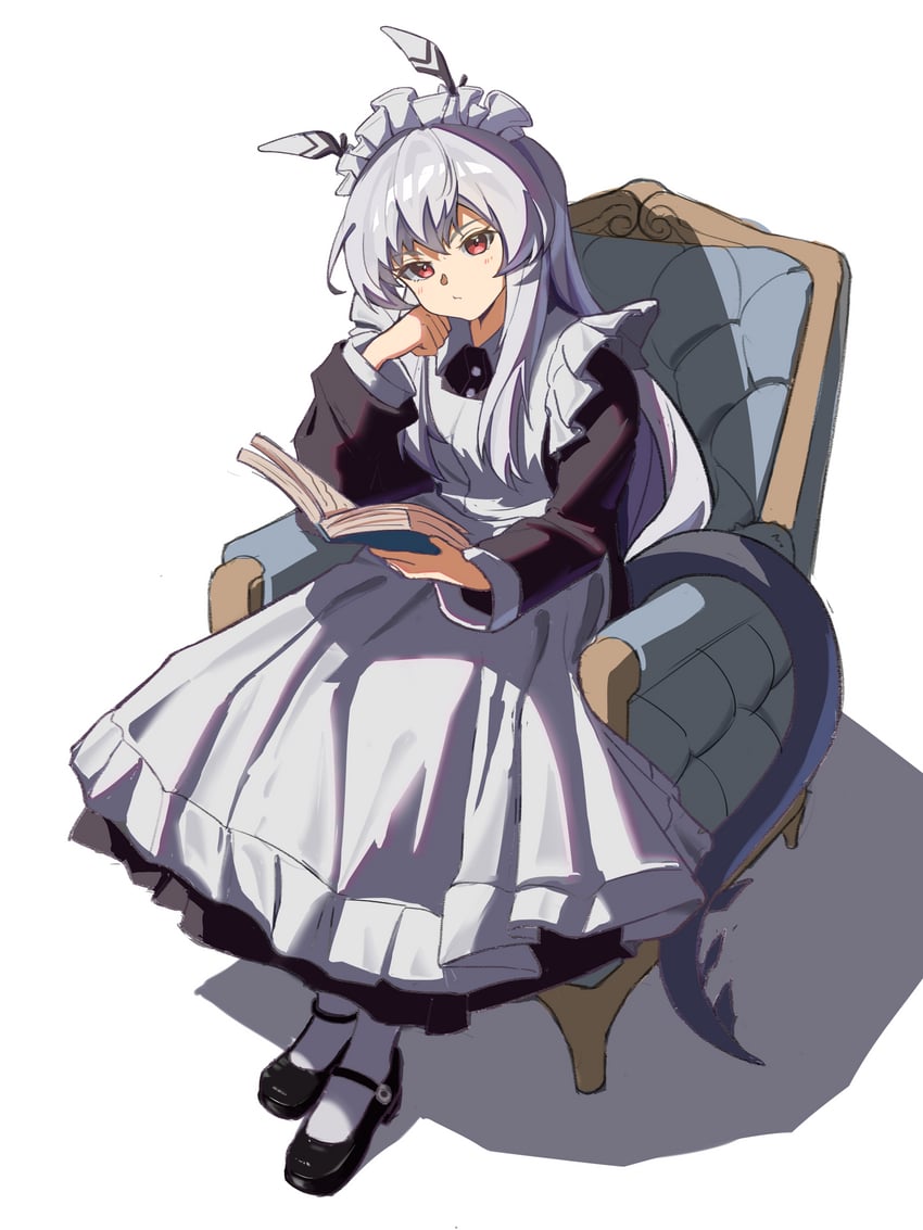 明日方舟、温蒂 (明日方舟) 1名女孩 替换服装 围裙 黑色连衣裙 黑鞋