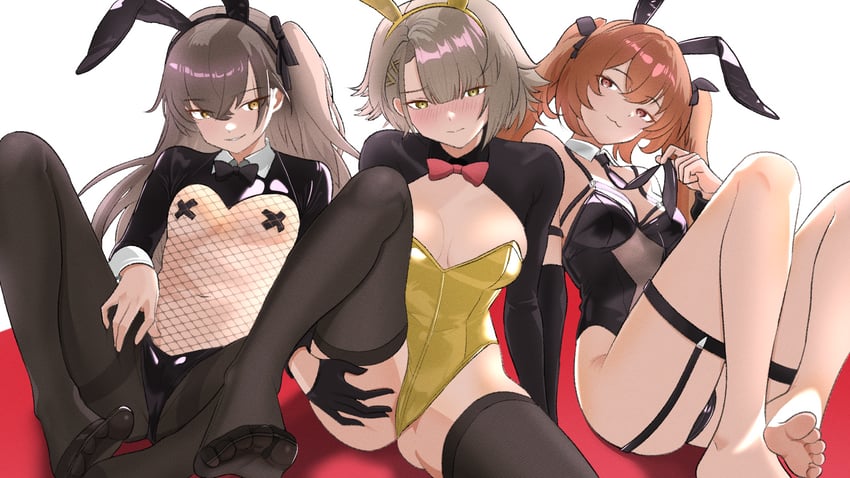 少女前线、少女前线2：追放、莱娜 (少女前线2) 3人女子 猫脸笑 兽耳发箍 兽耳 手臂支撑