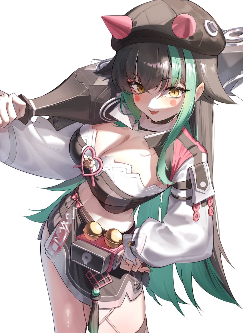 黑色幸存者、永恒轮回、bihyung (black survival) 1名女孩 乳房 棕发 绿发 发丝垂在眼睛之间