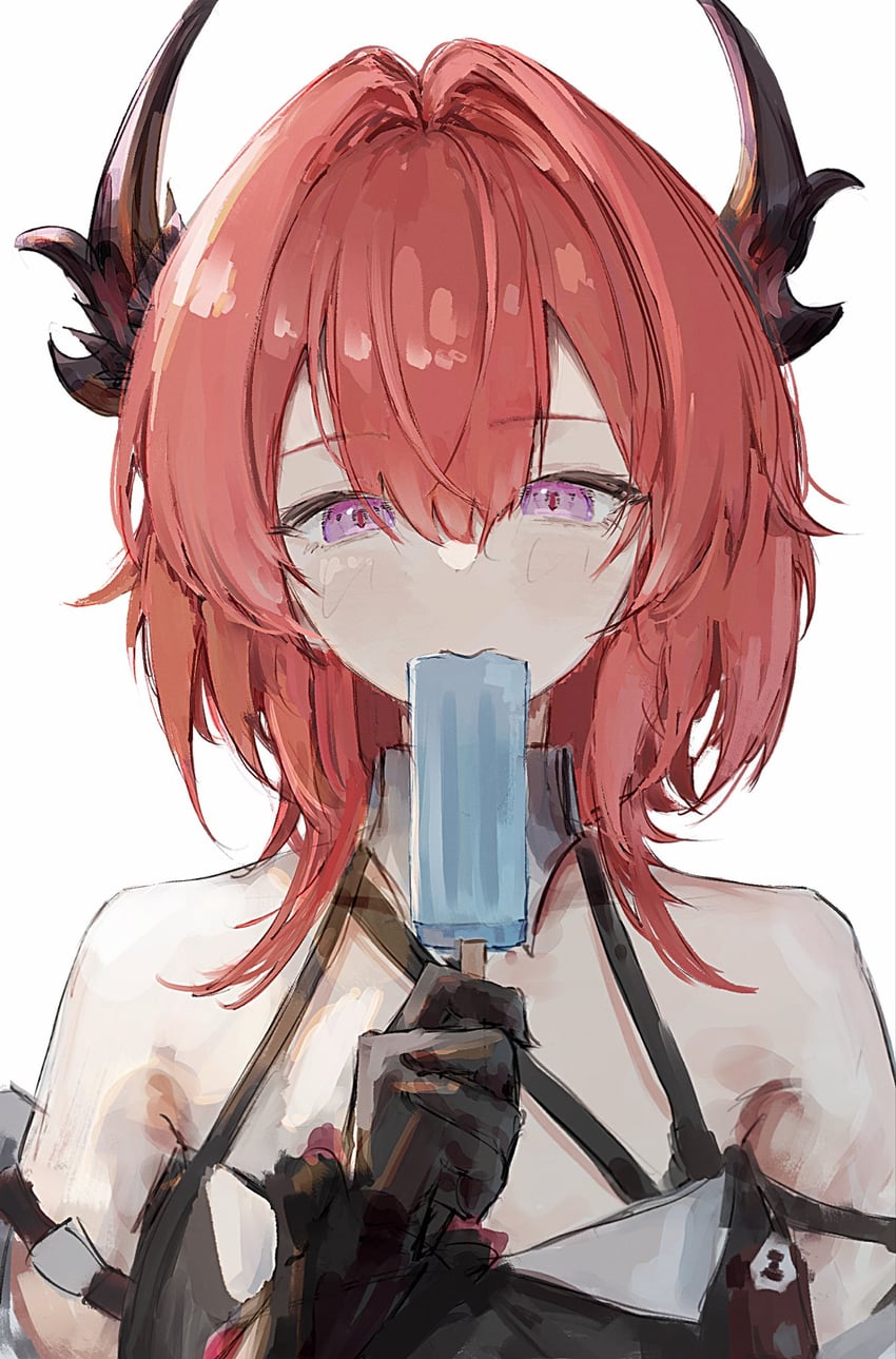 明日方舟、明日方舟：终末地、莱瓦汀 (明日方舟) 1名女孩 手臂放在侧边 露肩 咬 黑色手套