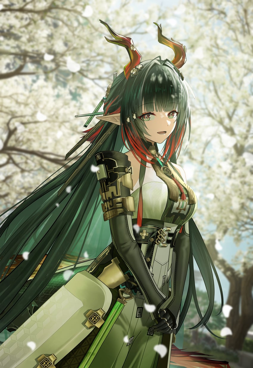 明日方舟、明日方舟：终末地、庄芳怡 (明日方舟) 1名女孩 :D 黑色手套 黑发 黑色袖子