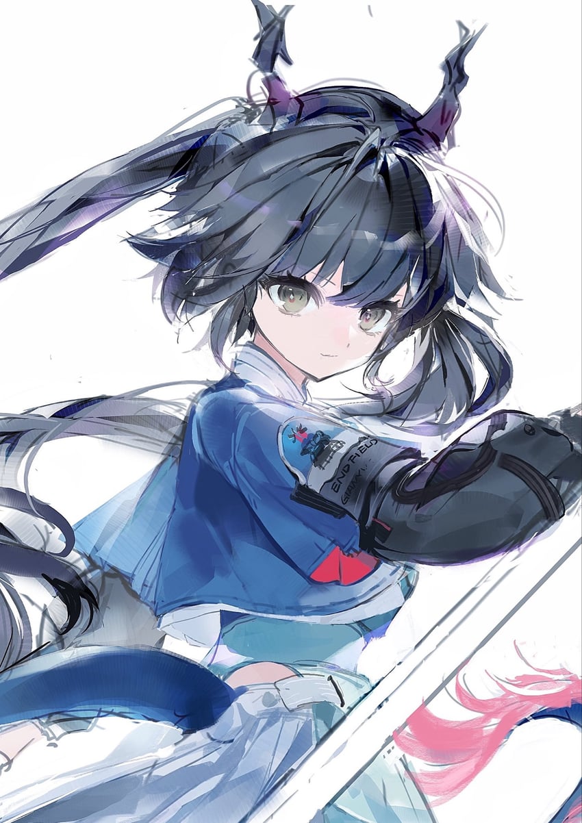 明日方舟、明日方舟：终末地、陈千语 (明日方舟) 1名女孩 黑瞳 黑发 黑角 黑色袖子