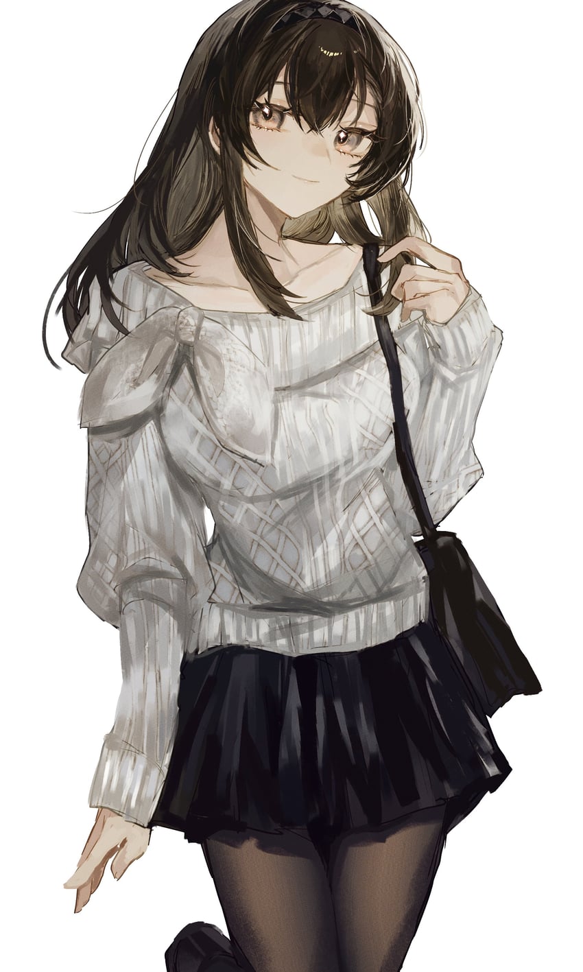 明日方舟、普瑞赛斯 (明日方舟) 1名女孩 替换服装 包 黑色发带 黑色裙子