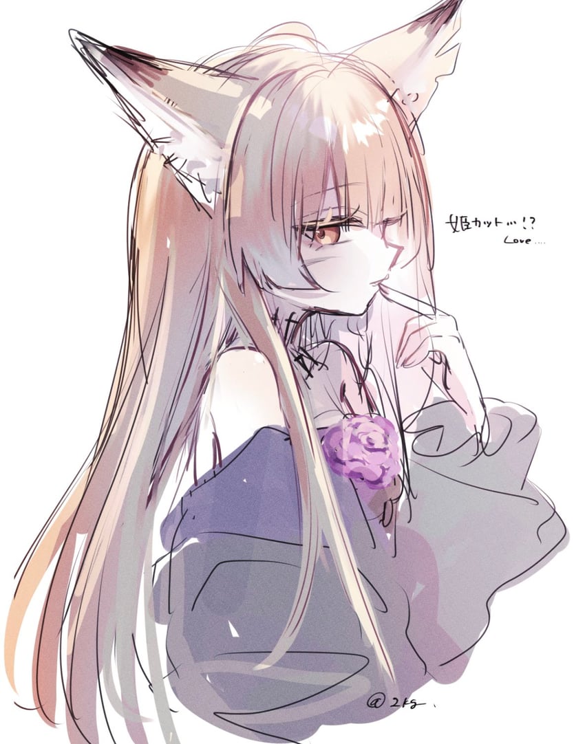 明日方舟、铃兰 (档案名)、铃兰 (焦点之外) (明日方舟) 1名女孩 兽耳毛 兽耳 露肩 金发