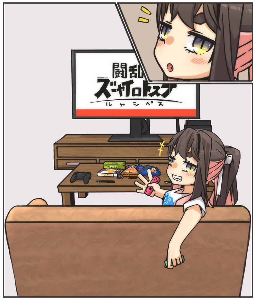 舰队Collection、任天堂明星大乱斗、长波 (舰队收藏) 1名女孩 惊讶 控制器/手柄 长沙发 游戏手柄