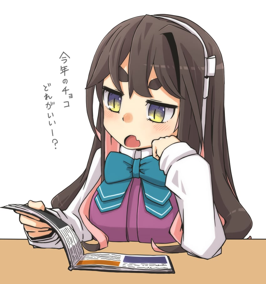 舰队Collection、长波 (舰队收藏) 1名女孩 蓝色蝴蝶结 蝴蝶结 棕发 连衣裙