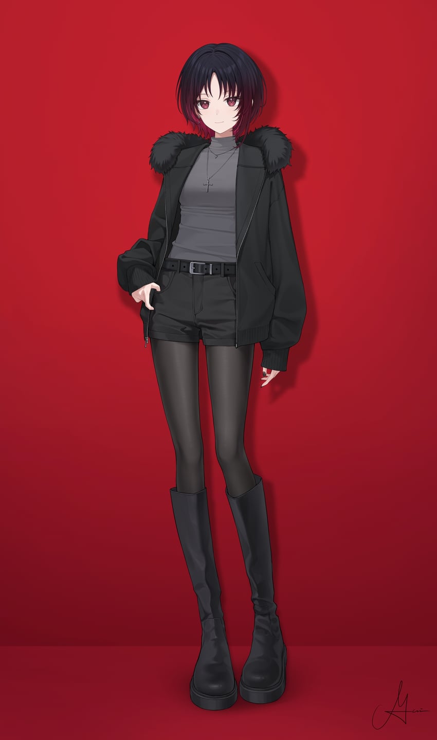 VSPO!、如月怜 (Vspo!) 1名女孩 替换服装 腰带 黑色皮带 黑色靴子