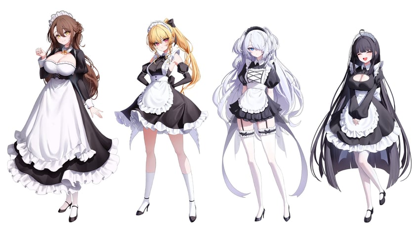 are maids love?、min chae-rin、oh bo-mi 4个女孩 :D 微笑 围裙 双手背在身后