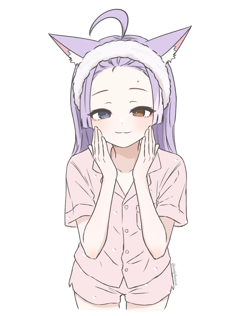 Stellive、天狐紫吹 1名女孩 猫脸笑 呆毛 兽耳毛 兽耳
