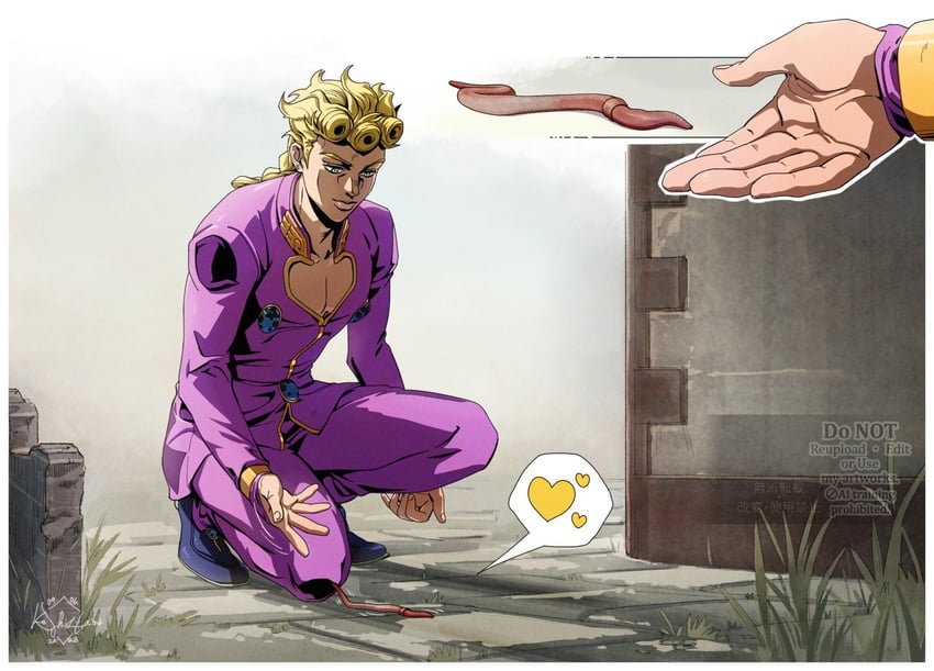 JOJO的奇妙冒险、黄金之风、乔鲁诺·乔巴纳 1名男孩 金发 辫子 蚯蚓 全身
