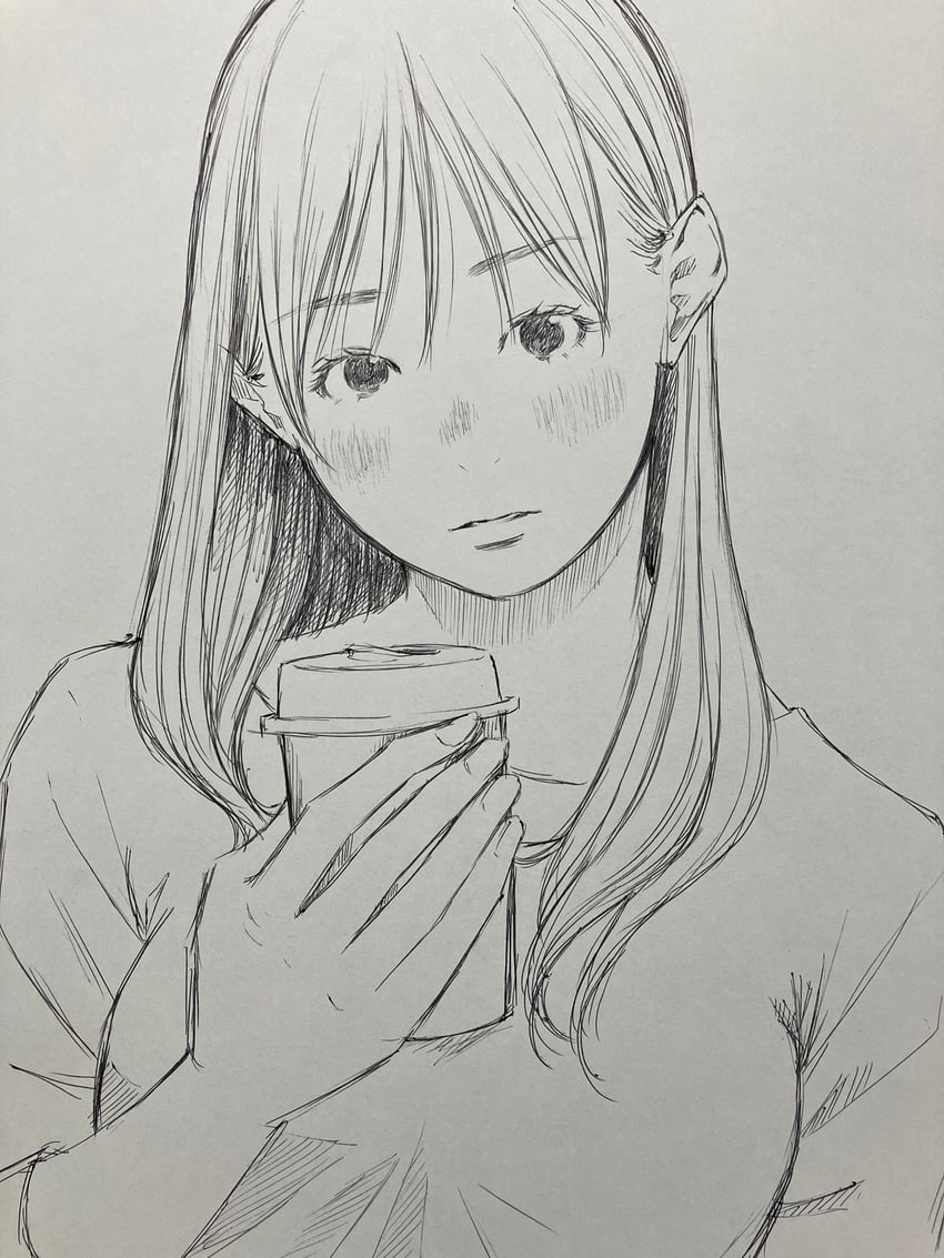 原创 1名女孩 脸红 碎刘海 闭嘴 杯子