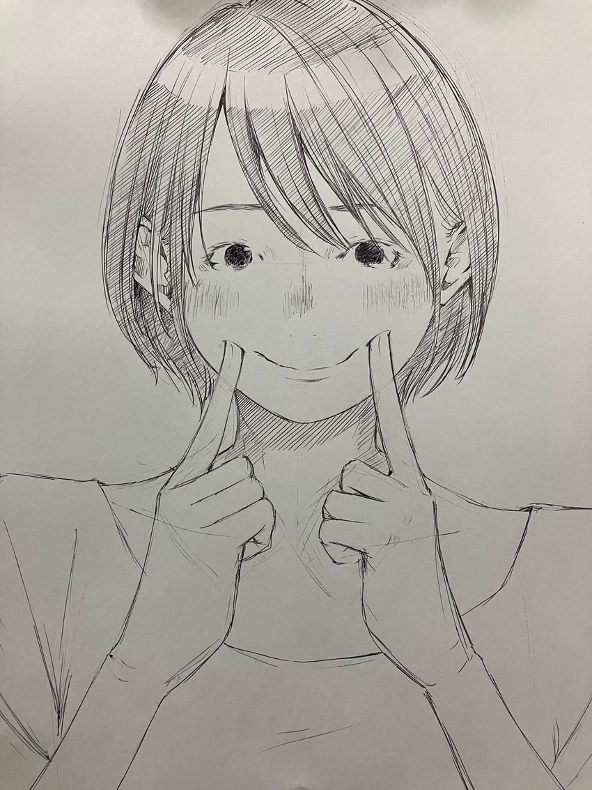 原创 1名女孩 脸红 闭嘴 灰度 举手