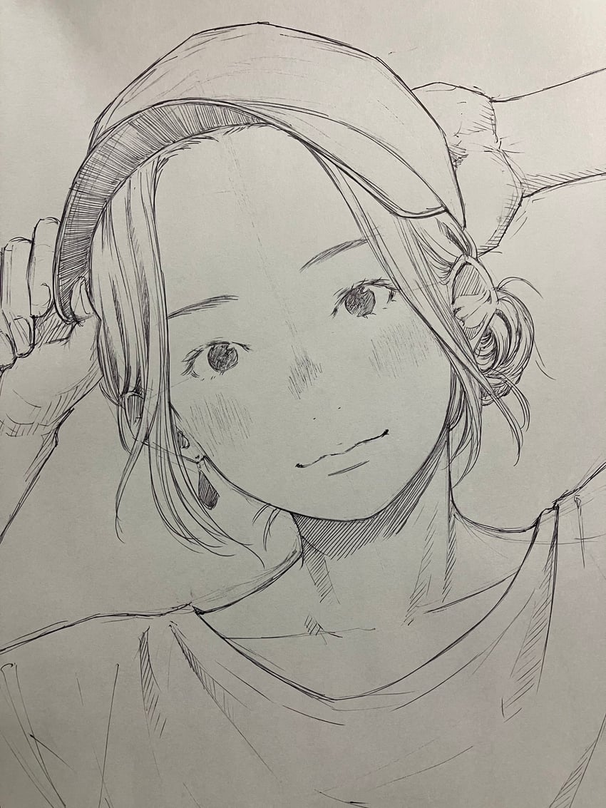 原创 1名女孩 整理衣服 整理头饰 手放在头后 棒球帽