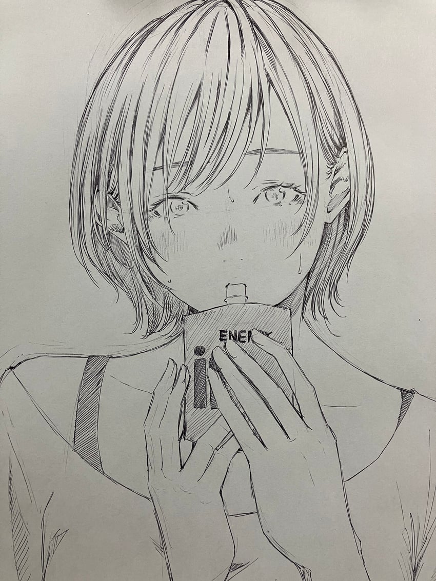 原创 1名女孩 内衣肩带 喝 灰度 举手