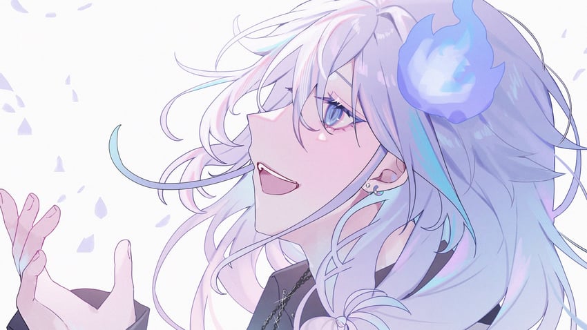 HOLOSTARS、水濑莉央 1名男孩 蓝发 蓝色挑染 耳洞 侧视
