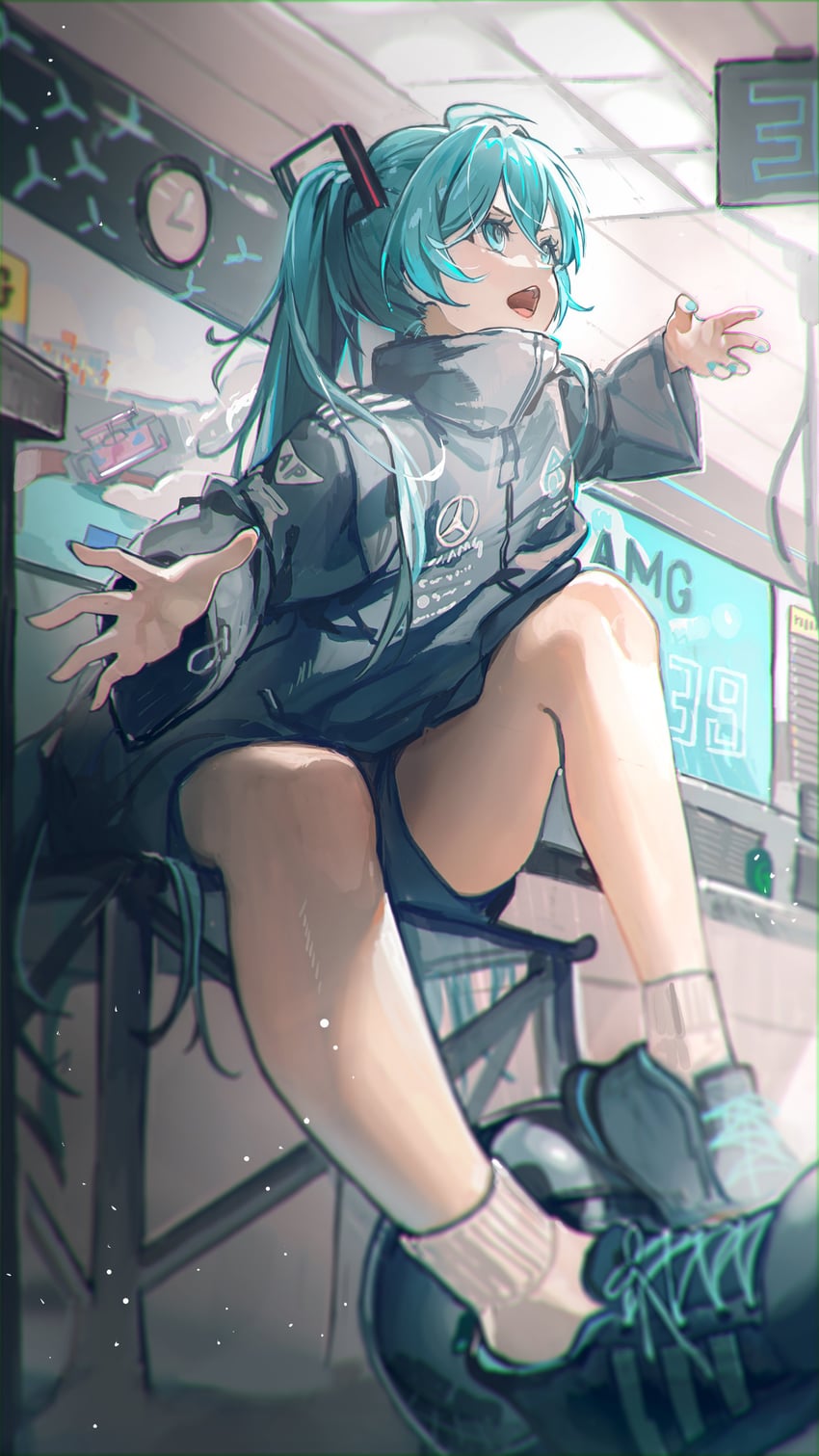 VOCALOID、初音未来 1名女孩 绿眼 绿发 发丝垂在眼睛之间 长发