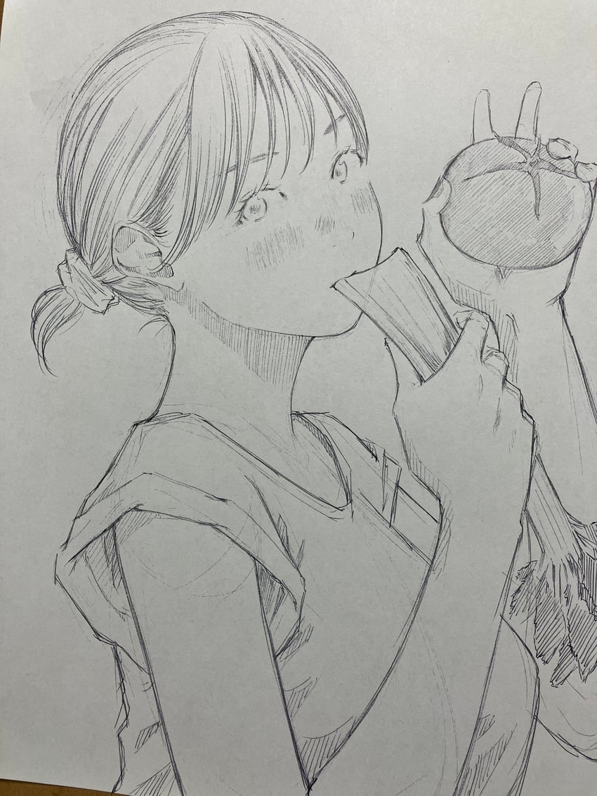 原创 1名女孩 脸红 芹菜 碎刘海 食物