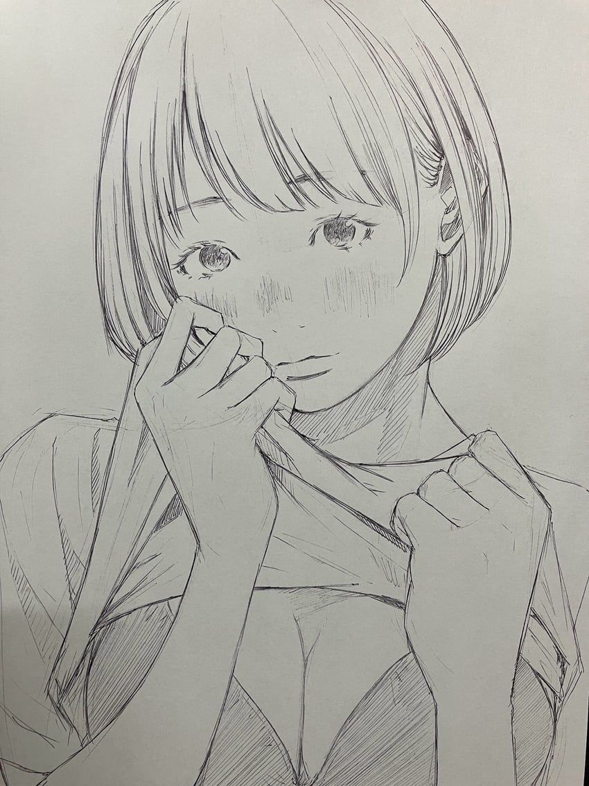 原创 1名女孩 脸红 胸罩 乳房 碎刘海