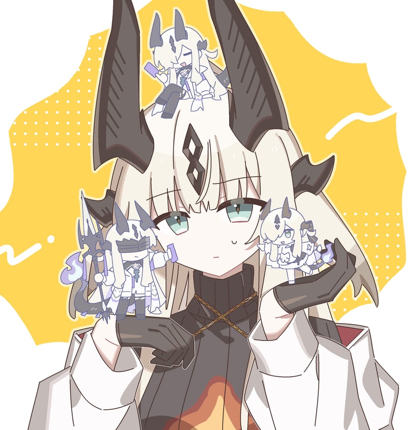 明日方舟、止颂 (明日方舟)、necrass (npc) (arknights) 4个女孩 黑色手套 黑色毛衣 金发 卡片