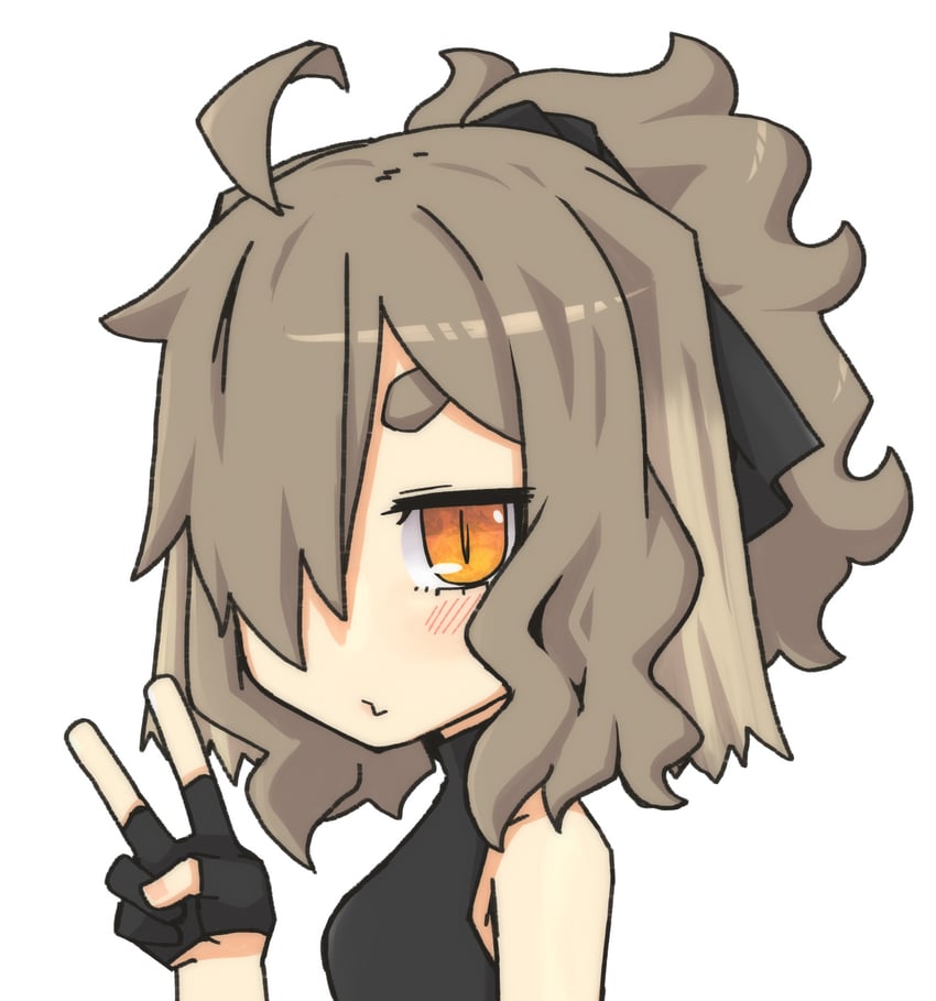 原创 1名女孩 露肩 黑色丝带 黑色背心 脸红
