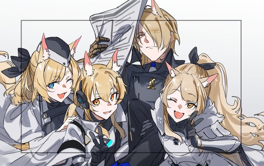 明日方舟、瑕光 (明日方舟)、玛恩纳 1名男孩 3人女子 :D 微笑 兽耳毛