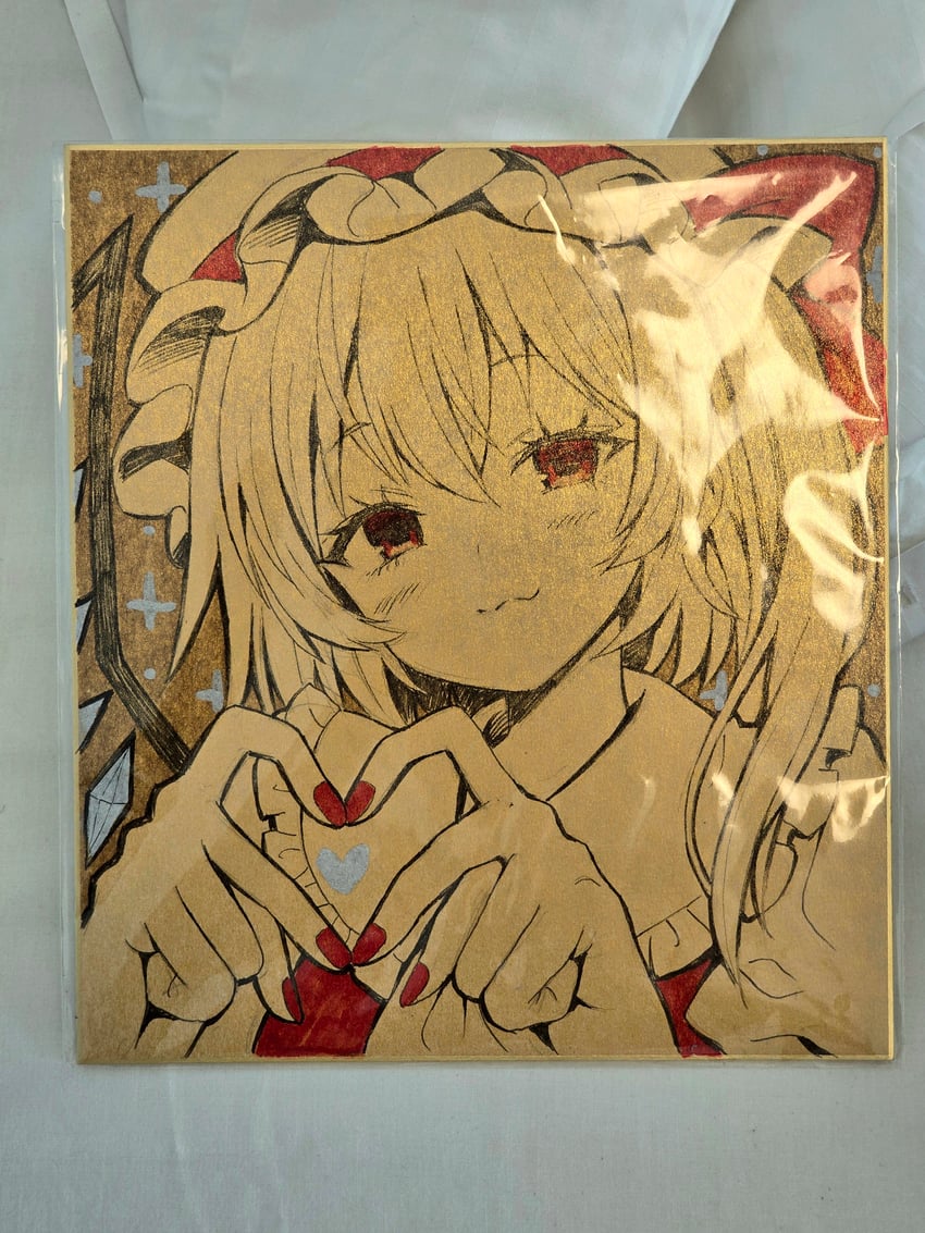 东方Project、芙兰朵露·斯卡蕾特 1名女孩 猫脸笑 脸红 蝴蝶结 闭嘴