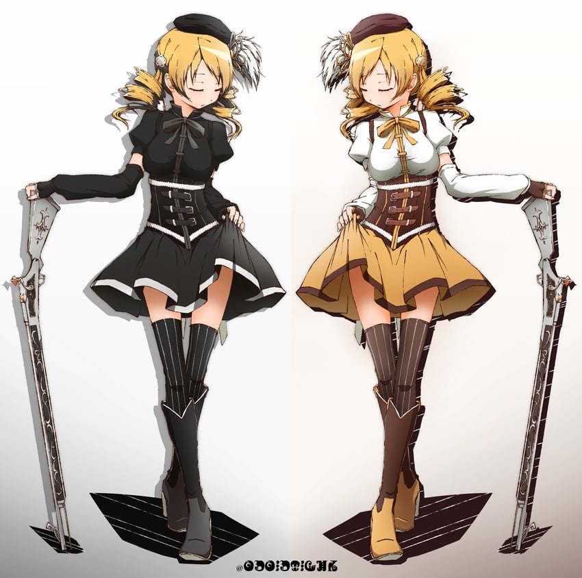 魔法少女小圆、魔法少女小圆、巴麻美 2名女孩 异色 赛璐珞上色 背部蝴蝶结 贝雷帽