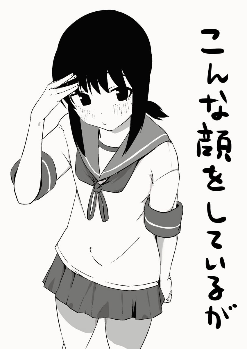 舰队Collection、吹雪 (舰娘) 1名女孩 脸红 牛仔镜头 灰度 发丝垂在眼睛之间