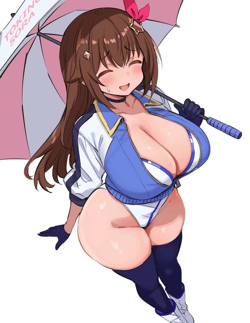 Hololive、时乃空 1名女孩 异形乳量 (大) 脸红 乳房 棕发