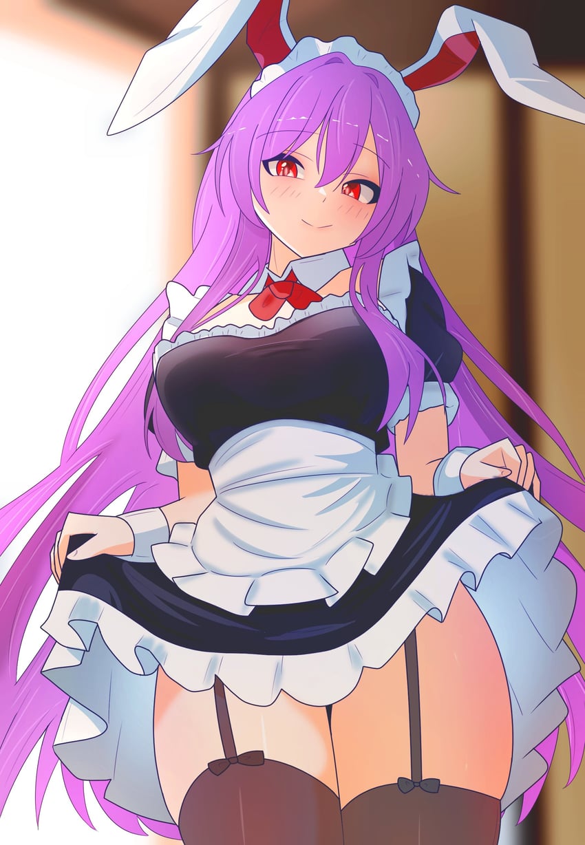东方Project、铃仙·优昙华院·因幡 1名女孩 替换服装 兽耳 围裙 黑色连衣裙