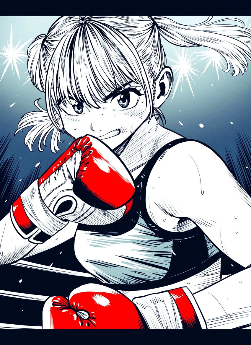 原创 1名女孩 蓝色背景 拳击 拳击手套 拳击台