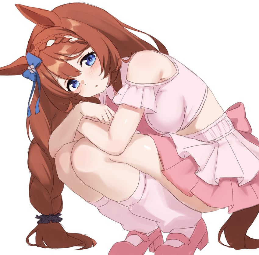 赛马娘、超级小海湾 (赛马娘) 1名女孩 兽耳 露肩 蓝色蝴蝶结 蓝眼