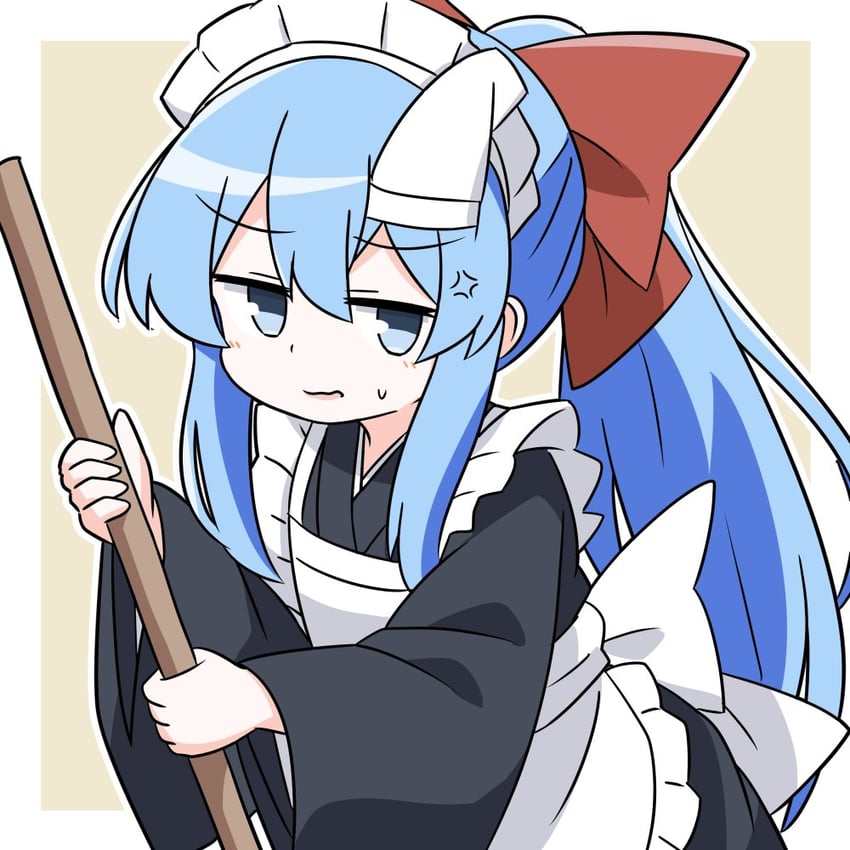 原创、野暗 (赤渔群) 1名女孩 青筋 围裙 黑色和服 蓝眼